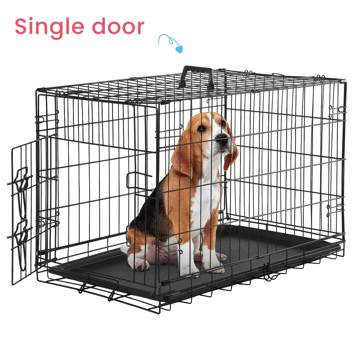 Double Door Dog Crate with Divider Panel, Folding Metal Wire Pet Kennel with Leak-Proof Plastic Tray in 24.41 or 30.31 Inch Sizes