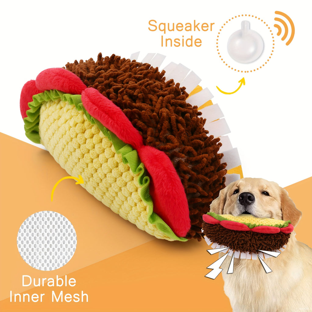Squeaky Taco Dog Toy 8 Inch, Soft Textured Food-Shaped Plush for Gentle Fetch and Indoor Play, Funny Pet Birthday Gift for Dogs
