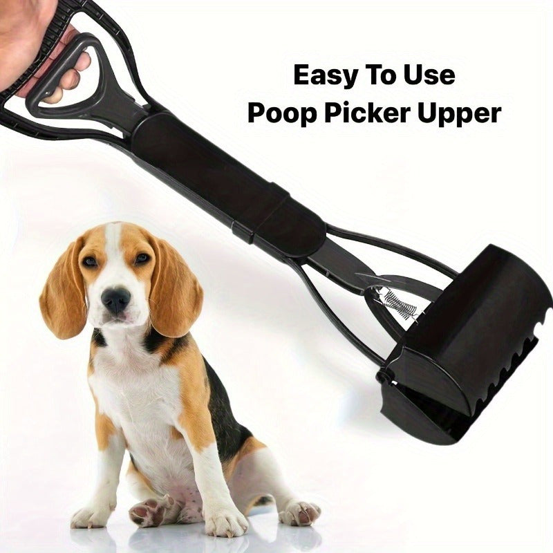 Dog Poop Scooper with Foldable Long Handle, Three-Piece Black Pet Waste Shovel with Ergonomic Grip and Straight Edge for Indoor and Outdoor Cleanup