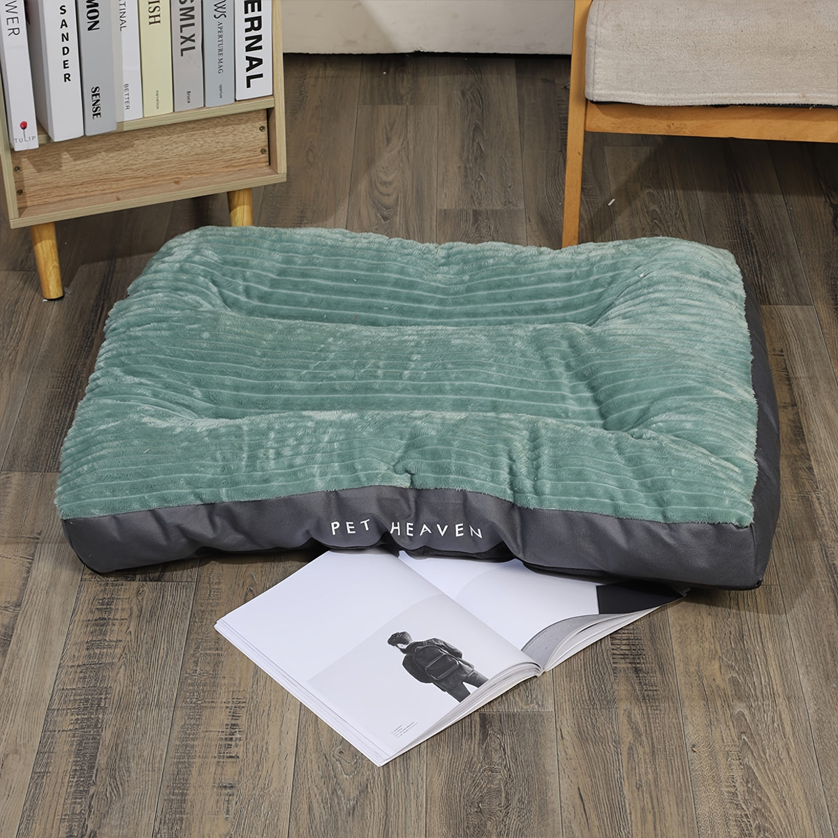 Striped Dog Bed Mat in Green, 23.62 x 18.5 Inch Soft Rectangular Pet Cushion with Polyester Fill for Small Dogs and Cats, Everyday Indoor Rest
