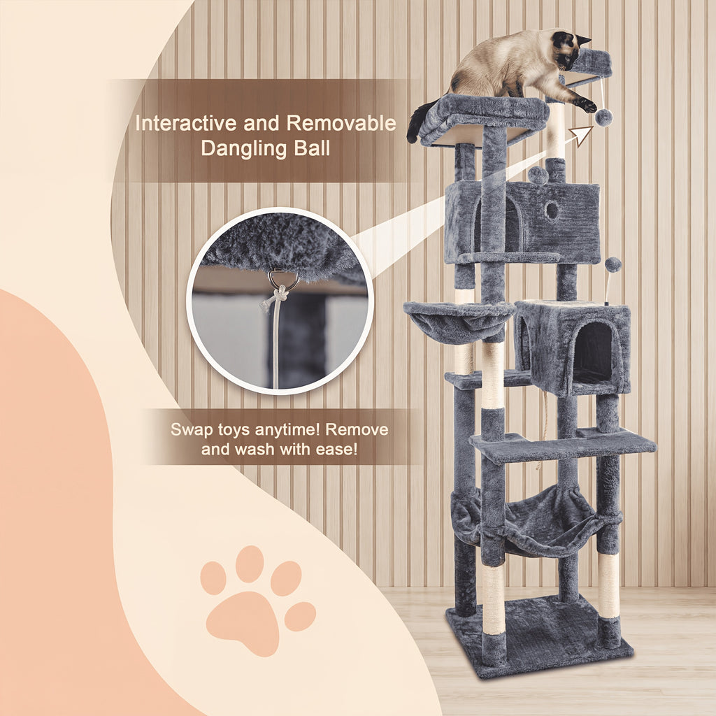 Multi-Level Cat Tree with Plush Resting Areas and Scratching Posts, Indoor Cat Tower in Three Colors with Separate Replacement Column Options
