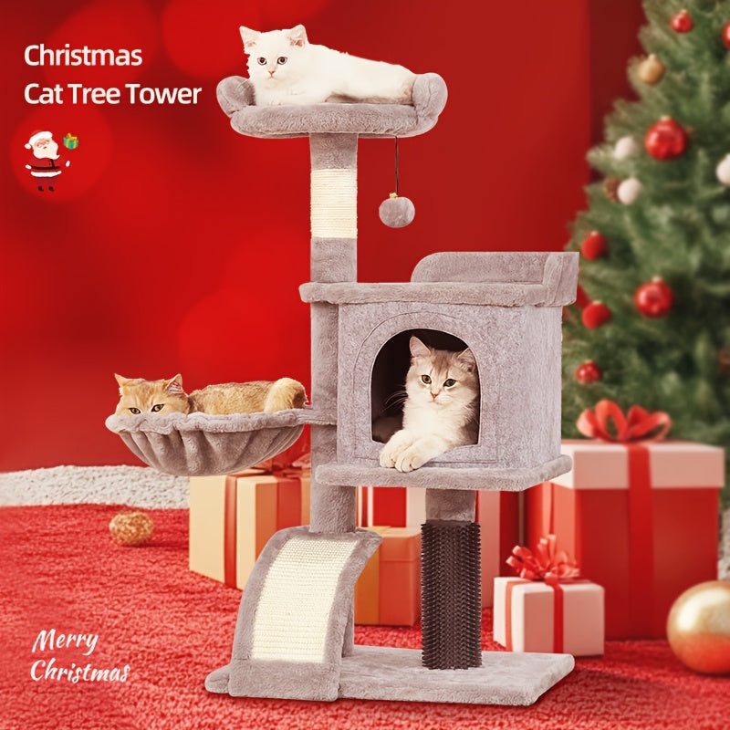 Cat Tree 36.6 Inch with Hammock and Plush Perch, Multi-Level Indoor Cat Climbing Tower with Sisal Scratching Post in Gray or Dark Gray
