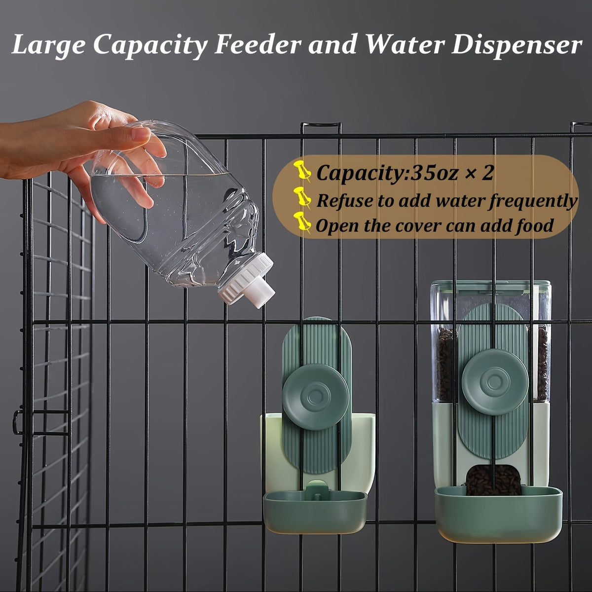 Cage Mounted Pet Feeder and Water Dispenser, Hanging Gravity Food and Water Bowls for Cats, Small Dogs and Rabbits, Multiple Set Options