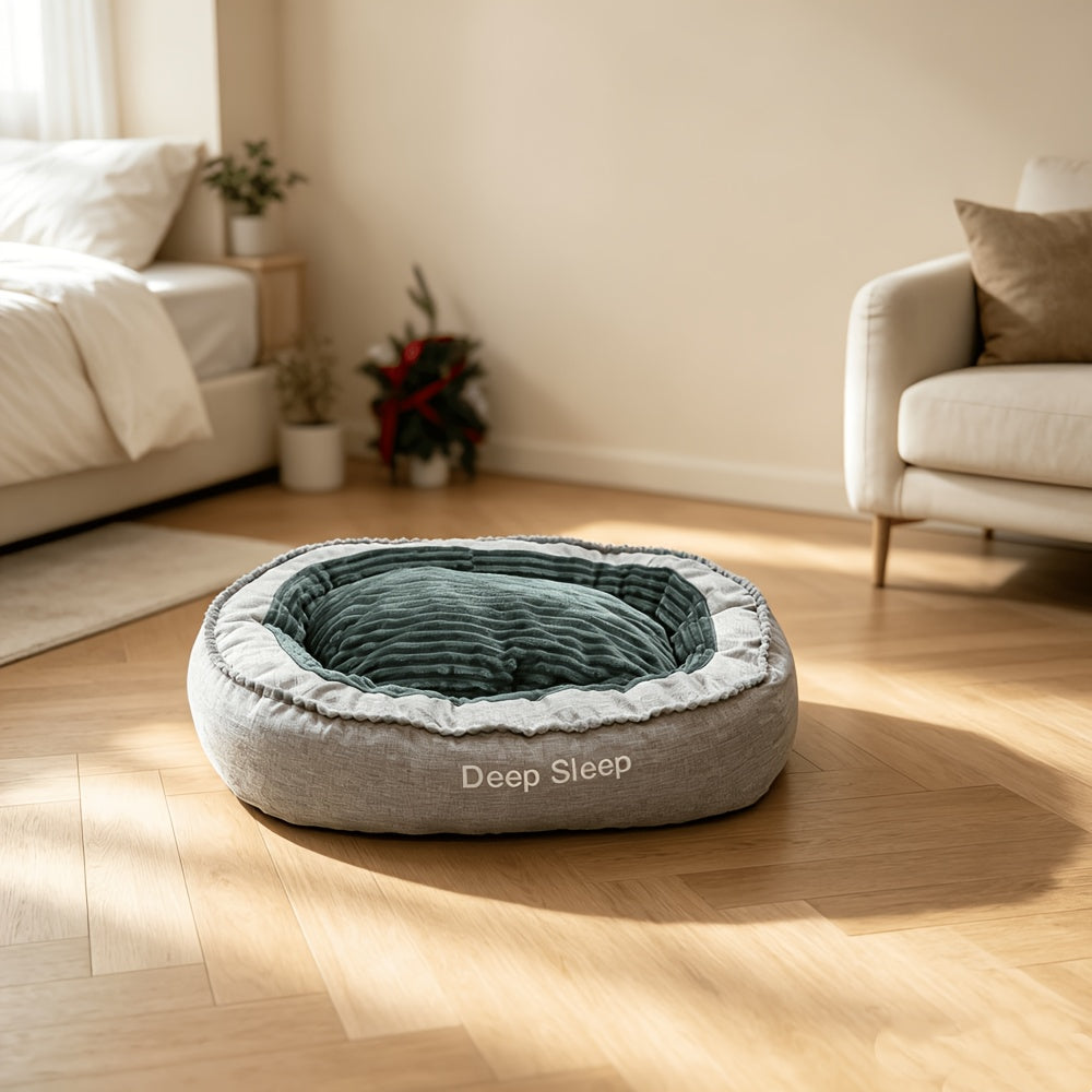 Oval Memory Foam Dog Bed with Removable Washable Cushion and Non-Slip Bottom, Cozy Pet Sofa in Grey or Brown, M to XXL Sizes for Home Rest