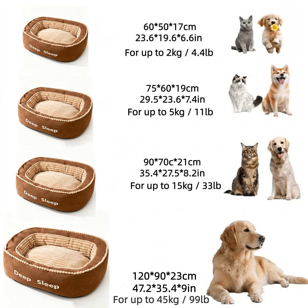 Memory Foam Dog Sofa Bed with Oval Orthopedic Design, Removable Washable Cushion and Non-Slip Bottom, Brown Pet Lounger in M, L and XL