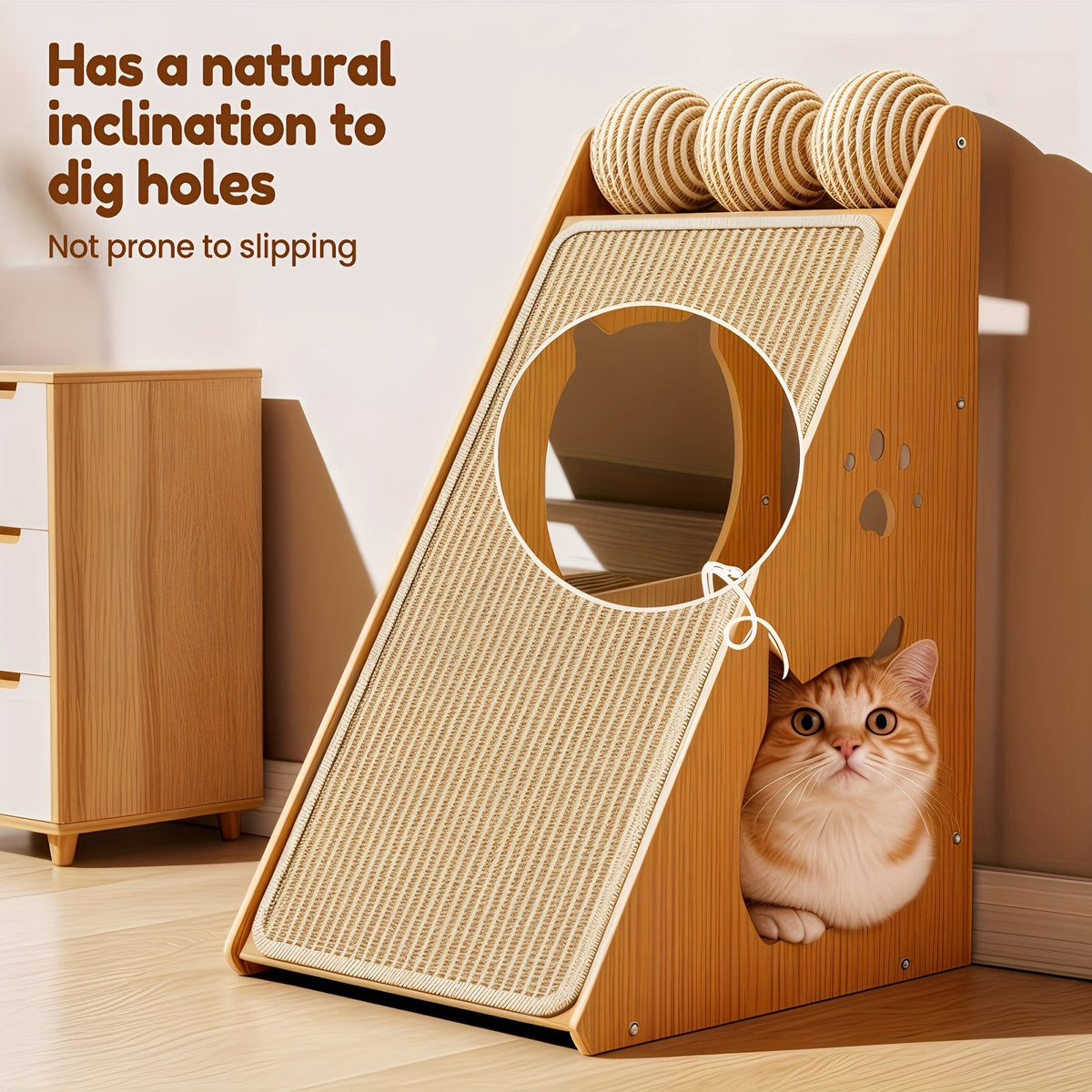 Cat Scratching Board with Sisal Pads and 3 Teaser Balls, 27-Inch Listed Indoor Cat Scratcher for Everyday Claw Scratching and Interactive Play