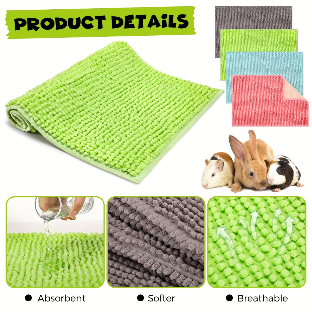 Guinea Pig Cage Liners 8 Pack, Washable Reusable 16 x 12 Inch Small Animal Bedding Mats with Non-Slip Backing for Rabbits and Pet Rest Areas
