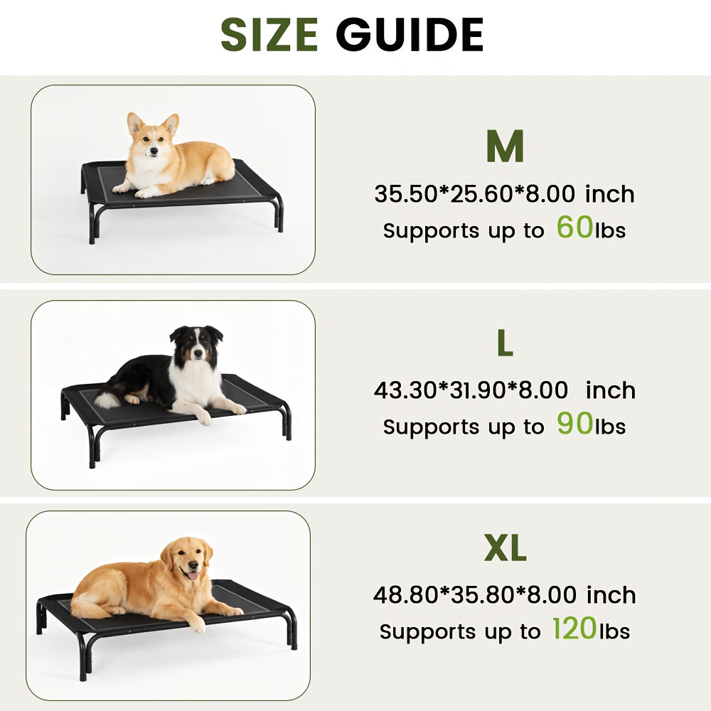 Tool-Free Elevated Dog Bed with Washable Breathable Mesh, 8-Inch Raised Outdoor Dog Cot with Metal Frame and Anti-Slip Feet for Home, Patio and Camping