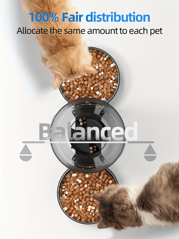 Automatic Cat Feeder for Two Cats, 4.5L WiFi App-Controlled Dry Food Dispenser with Double Bowls and Timed Feeding for Multi-Pet Homes