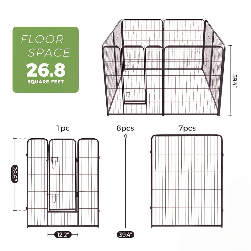 Metal Dog Playpen with Door, DIY 8 or 16 Panel Puppy Exercise Fence in 24, 32 or 40 Inch Size Options for Indoor and Outdoor Supervised Play