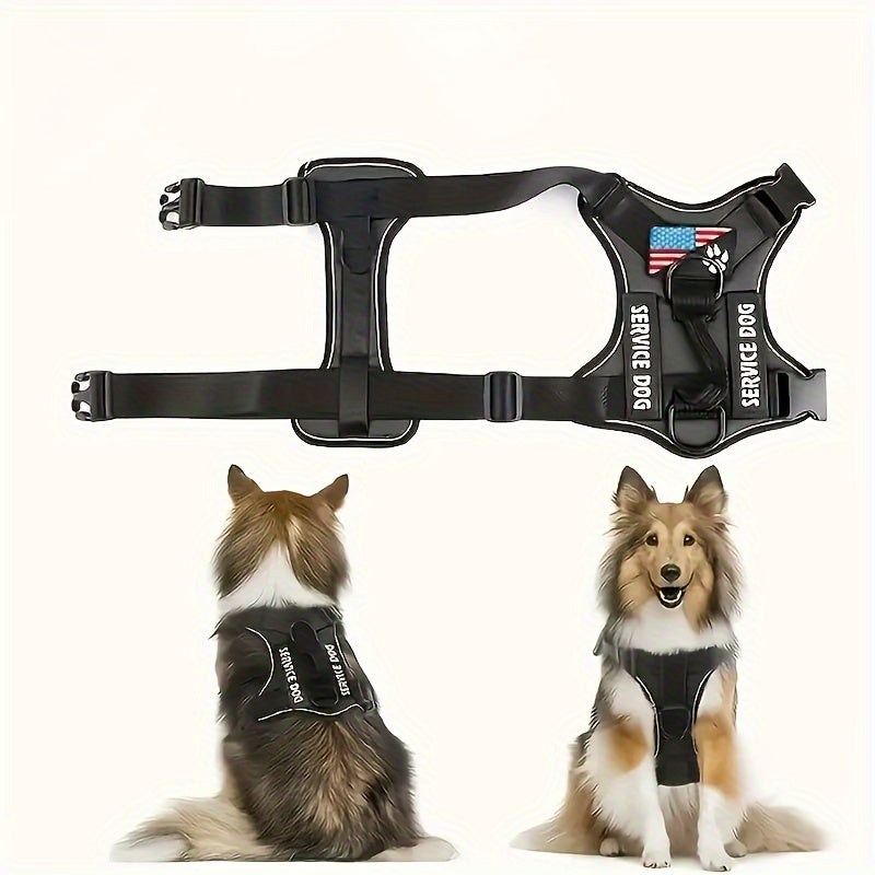 Service Dog Harness with 5 Removable Patches, Reflective Adjustable Soft Oxford Dog Vest with Inner Mesh Layer and ID System for Small Medium Large Dogs, Public Access and Mobility Aid Vest for Walking