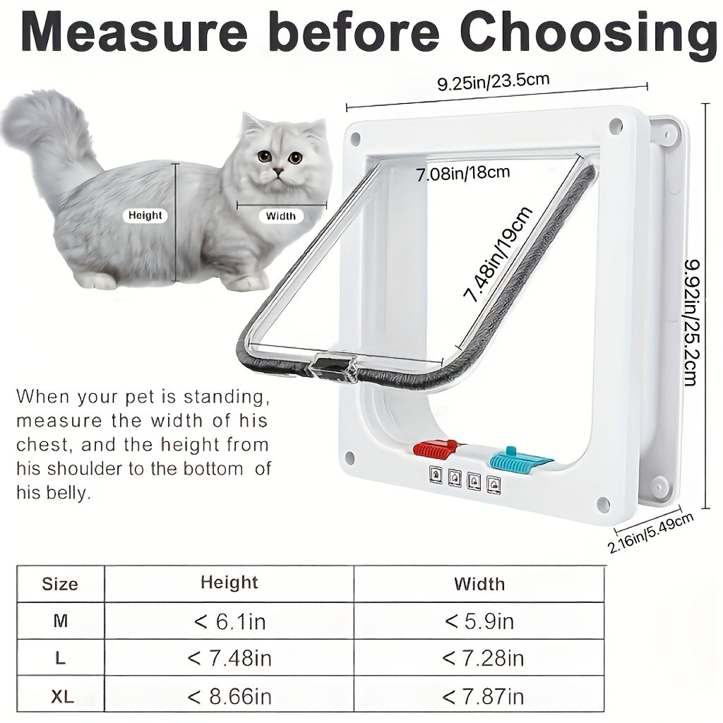 Cat Flap Door with 4-Way Lock, Large Weatherproof Pet Entry for Interior and Exterior Doors, 9.9 x 9.2 Inch Frame with 7.08 x 7.48 Inch Opening