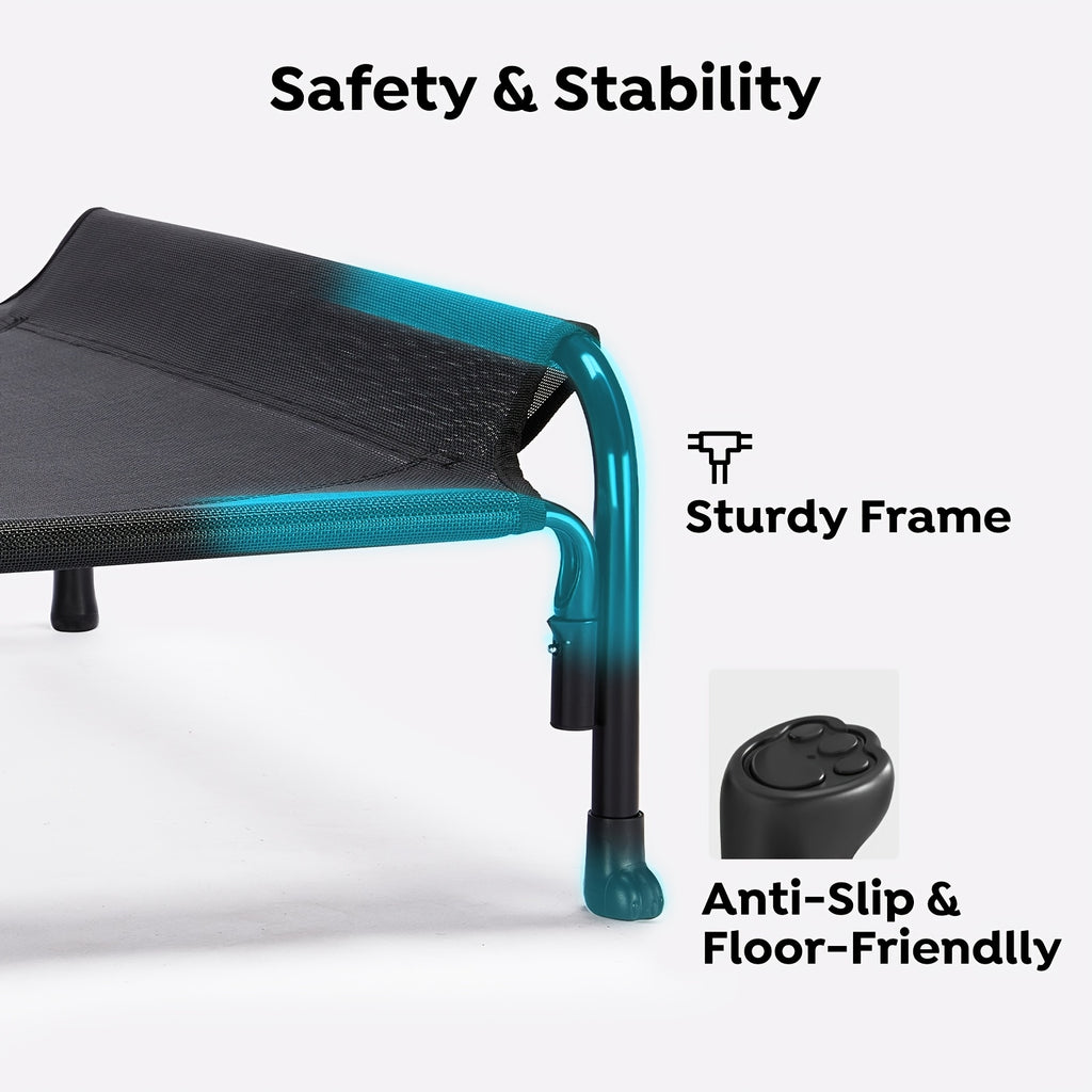 Elevated Dog Bed with Sloped Headrest, Breathable Raised Pet Cot in M to XXL Sizes for Indoor Lounging, Outdoor Rest and Camping