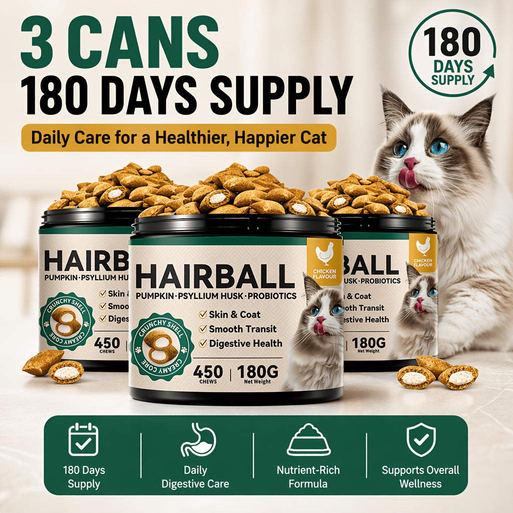 Cat Hairball Treats with Fiber and Fish Oil, Dual-Texture Crunchy and Creamy Cat Snacks for Indoor Cats, Chicken Flavor and Multipack Options