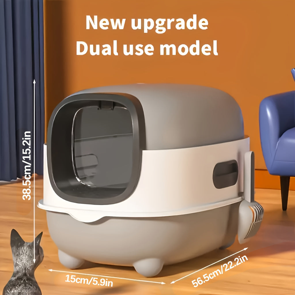 Covered Cat Litter Box with Scoop, Removable Hood and Front Entry Door, Enclosed Indoor Kitty Toilet for Daily Cleaning in Gray, Purple or Blue