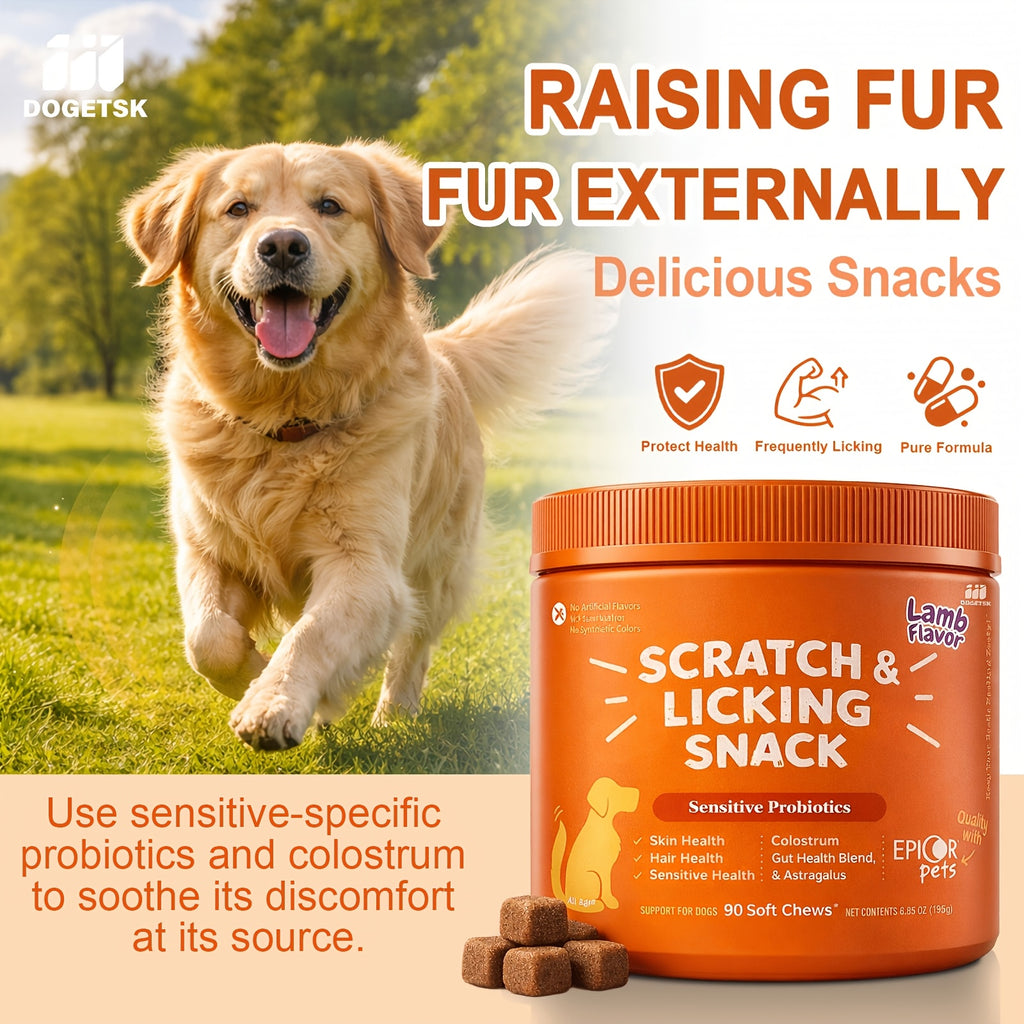 Sheep Flavor Dog Skin and Coat Supplement Chews, 90 Count Chewable Tablets with Listed Probiotics and Omega for Canine Care Routines