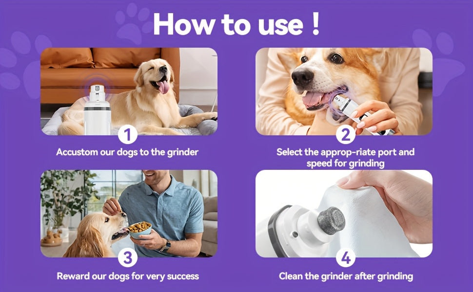 Dog Nail Grinder with LED Light, Quiet 3-Speed Rechargeable Pet Nail Trimmer with 3 Grinding Ports and Diamond Bit for Small, Medium and Large Dogs and Cats