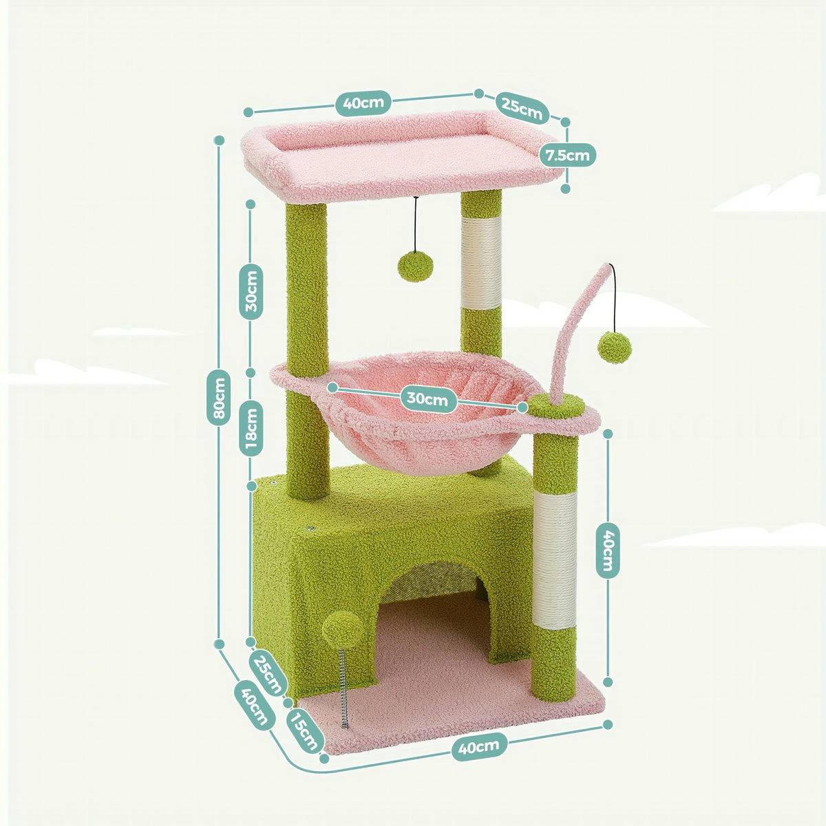 Cat Tower with Deep Hammock and Top Perch, 4-in-1 Indoor Cat Tree Listing with Condo and Scratching Post, Color and Size-Labeled Model Options