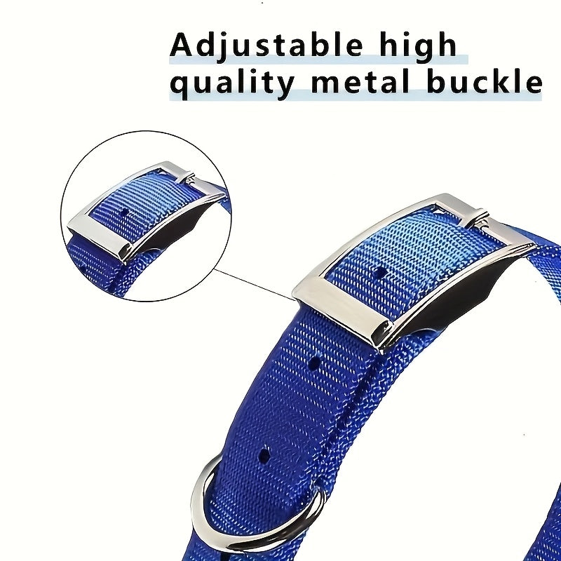 Nylon Dog Collar with Double-Layer Strap, Adjustable Metal Buckle and D-Ring for Small Medium Large Dogs, Everyday Outdoor Walks, S M L