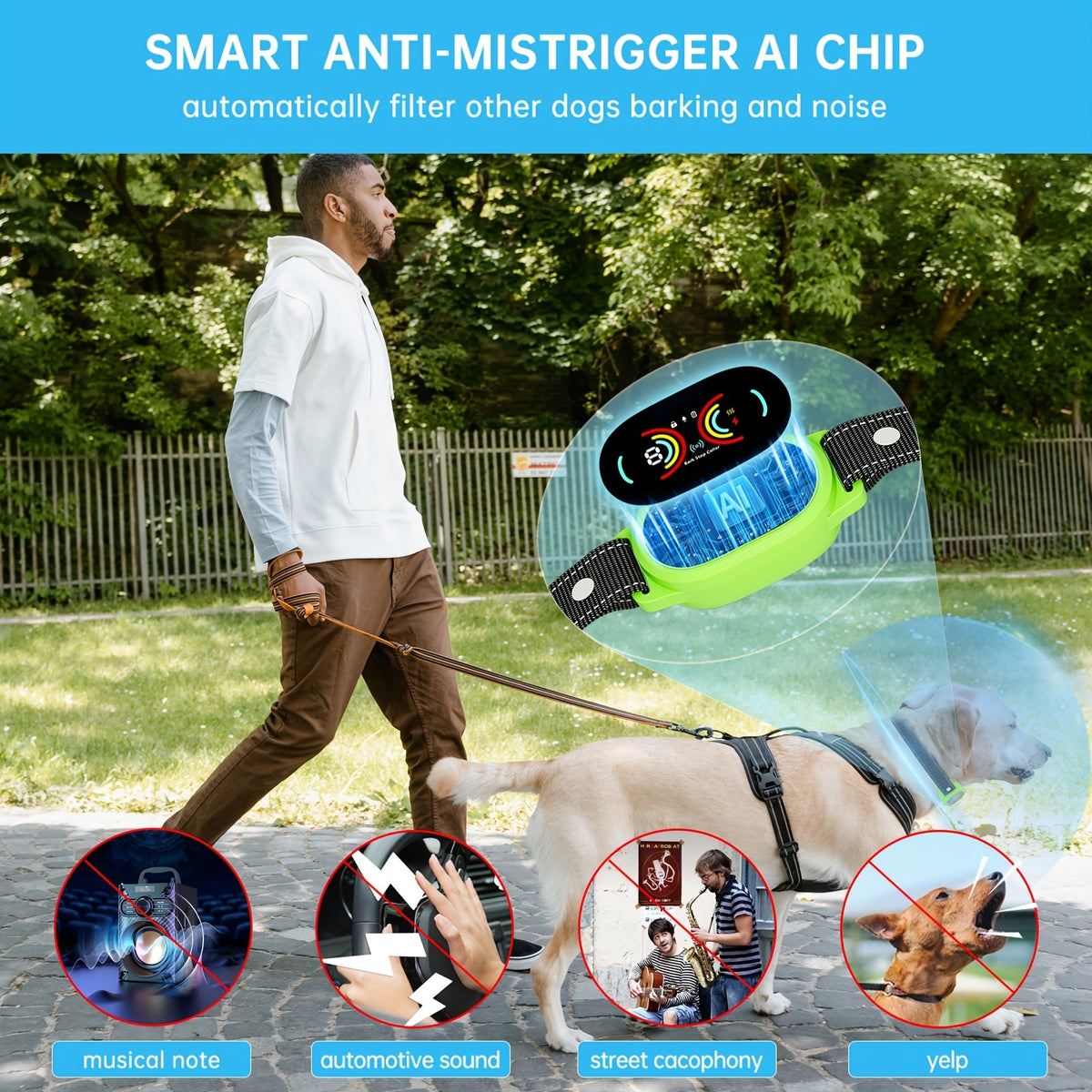 Rechargeable Dog Bark Collar with Beep and Vibration, 4 Selectable Modes and 3 Sensitivity Levels for Owner-Supervised Training, Six Color Options