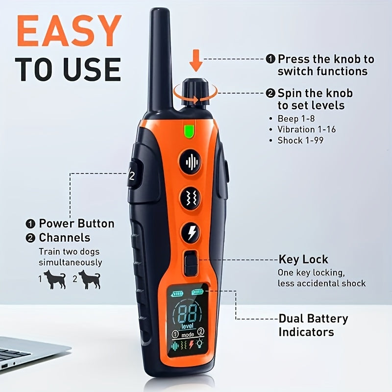 Dog Training Collar with Night Light, 3280ft Listed Remote Range, USB Rechargeable with Keypad Lock, Beep, Vibration and Static Modes for 1 or 2 Dogs