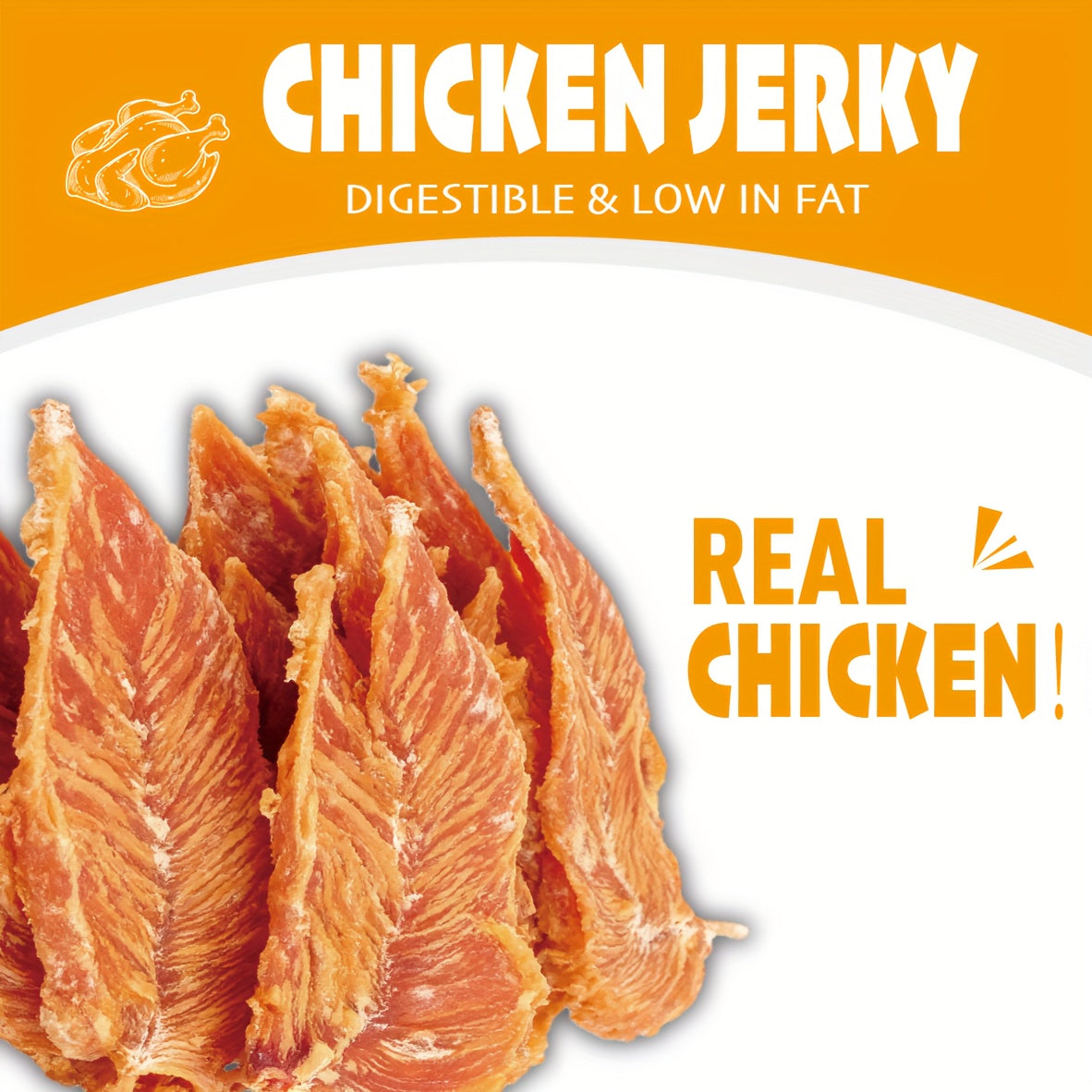 Grain-Free Chicken Jerky Strips for Dogs, High-Protein Dried Meat Training Treats for Small and Large Breeds, 300g, 600g and 900g Options