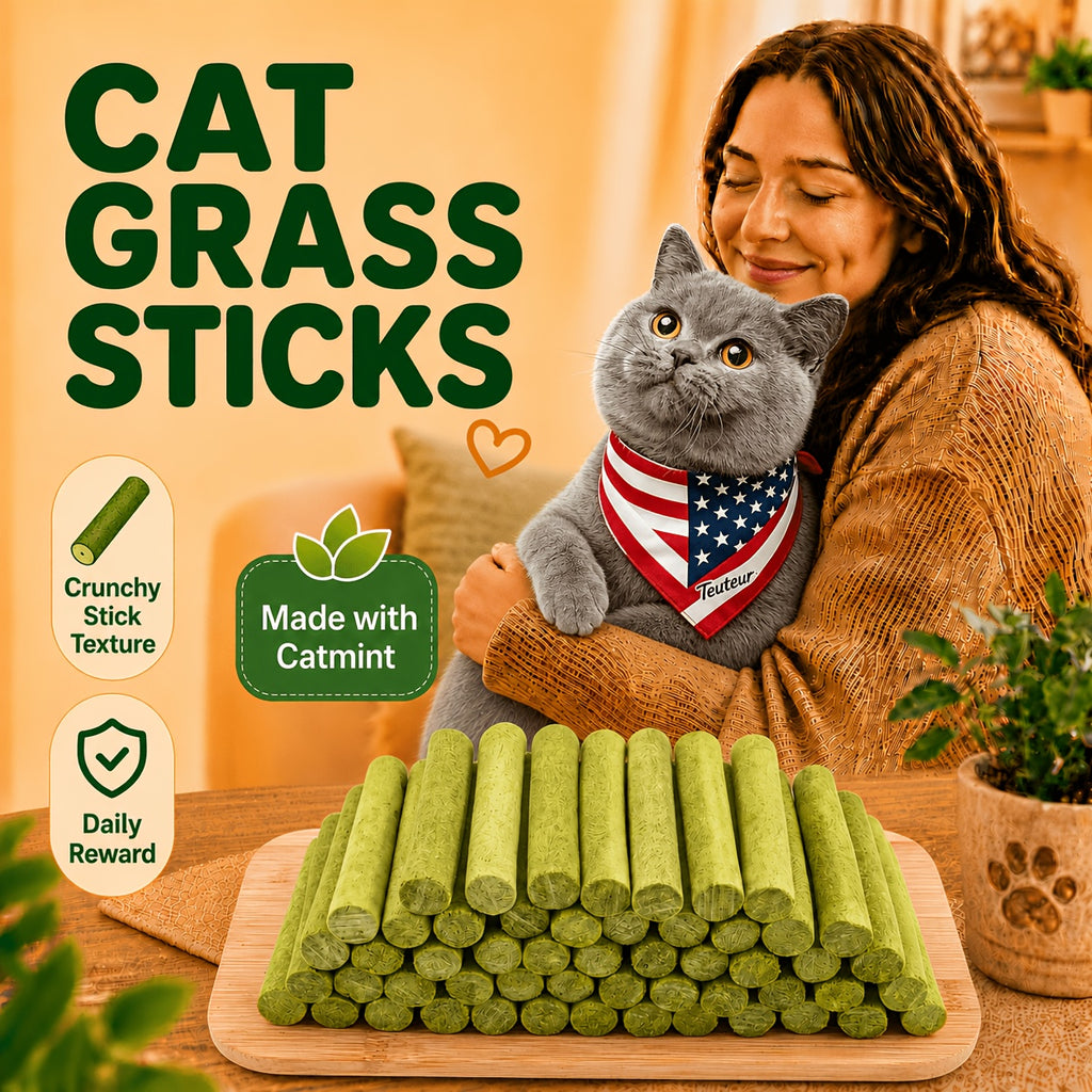 Crunchy Cat Treat Sticks with Chicken and Cat Grass, 2.93 oz Freeze-Dried Cat Snacks for Indoor Cats, Training Rewards and Food Topping