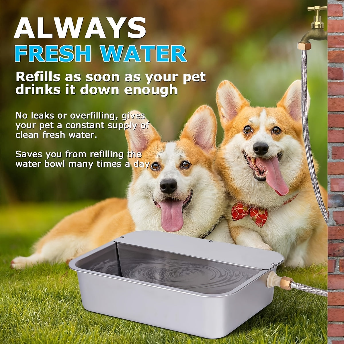 Automatic Outdoor Dog Waterer 3 Gallon, Stainless Steel Self-Filling Water Bowl for Large Dogs, Cats, Chickens, Goats and Sheep
