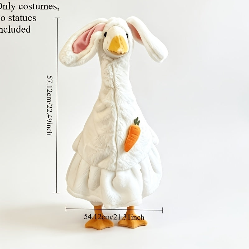 Easter Porch Goose Outfit for 23-Inch Decorative Goose Displays, Plush White Rabbit Costume Set for Spring Entryway, Porch and Garden Decor