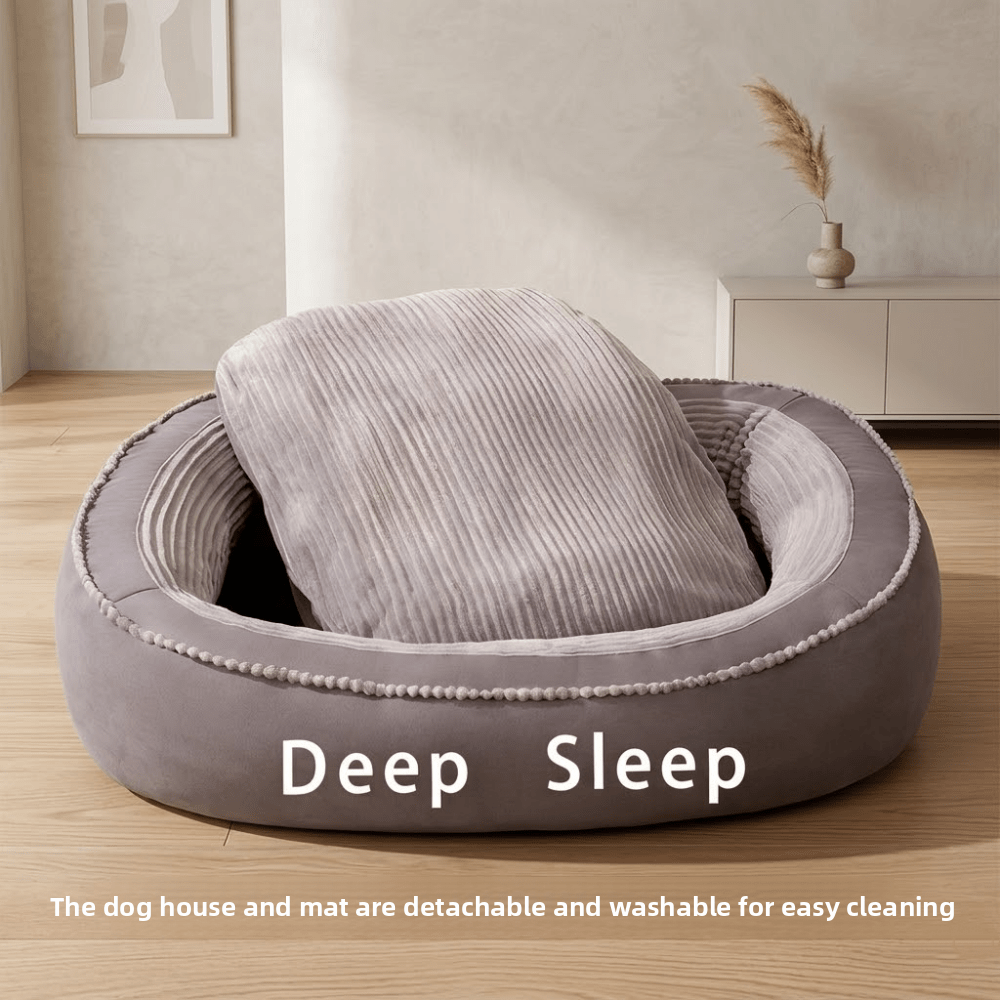 Oval Memory Foam Dog Bed with Removable Washable Cushion and Non-Slip Bottom, Cozy Pet Sofa in Grey or Brown, M to XXL Sizes for Home Rest