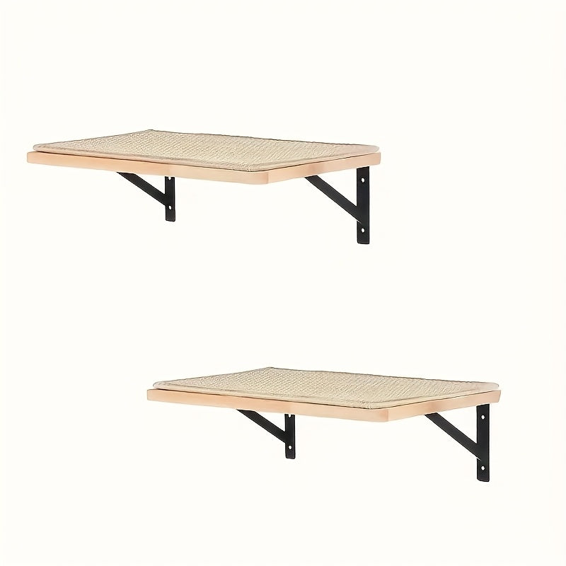 Cat Wall Shelf with Sisal Scratching Mat, Solid Wood Cat Perch with Metal Brackets for Indoor Climbing, Elevated Resting and Space-Saving Lounging