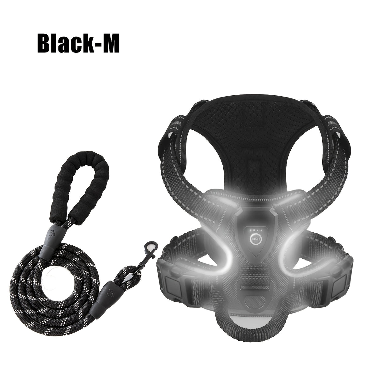 Light Up Dog Harness, Rechargeable LED Night Walking Vest with 3 Lighting Modes, Reflective Strips, Padded Mesh and Adjustable Straps, M L XL