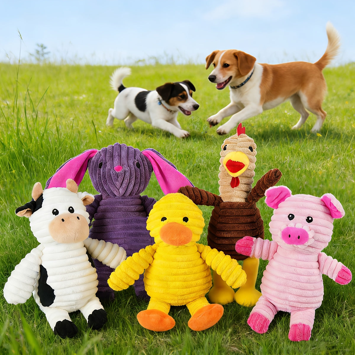 Plush Dog Toys 5 Pack with Squeakers, Soft Stuffed Animal Bundle with Embroidered Eyes for Supervised Fetch, Gentle Play and Pet Birthday Gifts