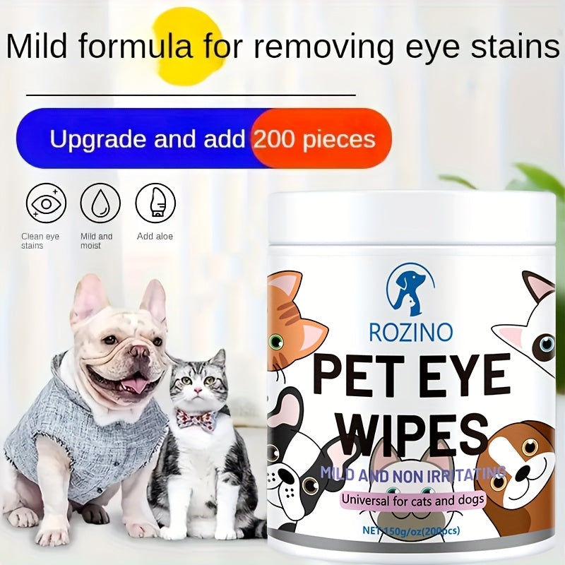 Pet Eye Wipes for Dogs and Cats, 200 Fragrance-Free Sheets for Gentle Tear Stain Area Cleaning, Dirt and Crust Removal and Daily Grooming