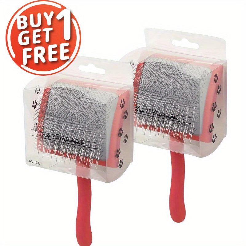 Dog Slicker Brush Set with Extra-Long Pins and Ergonomic Red Handle for Goldendoodles, Labradoodles and Poodles, Thick Coat Grooming and Loose Fur Care