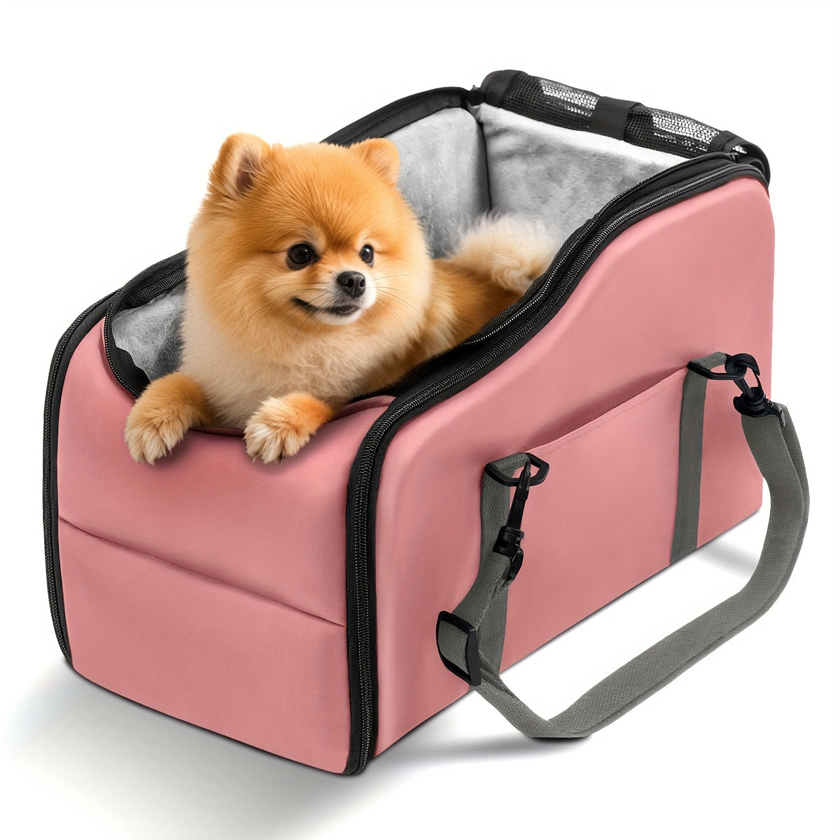 Dog Car Booster Seat for Small Dogs and Cats, Portable Center Console Pet Travel Bed with Listed Harness, Pink, Black, Gray or Green Options