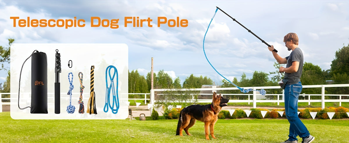 Dog Flirt Pole with Extendable Aluminum Alloy Wand and Detachable Lure, Interactive Chase Toy for Exercise and Obedience Training