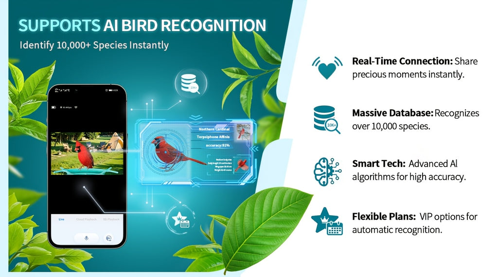 Smart Bird Feeder with Camera, Solar Powered 2K Live View with 4MP Lens, Motion Alerts and AI Bird Recognition for Backyard Bird Watching
