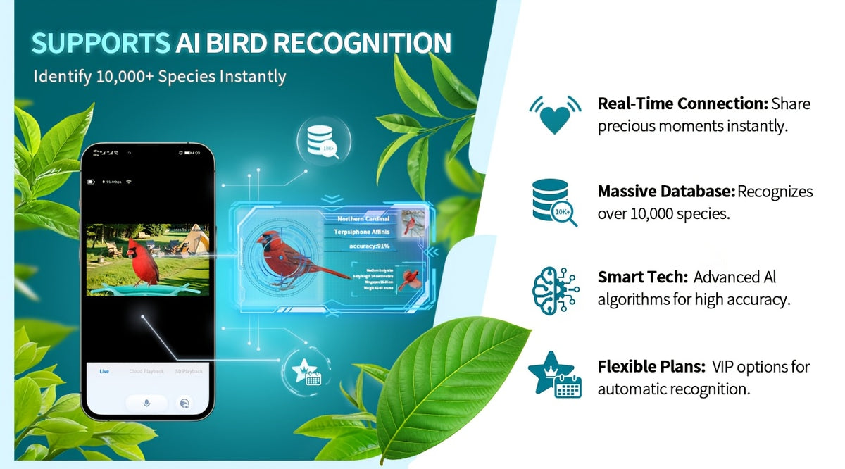 Smart Bird Feeder with Camera, Solar Powered 2K Live View with 4MP Lens, Motion Alerts and AI Bird Recognition for Backyard Bird Watching