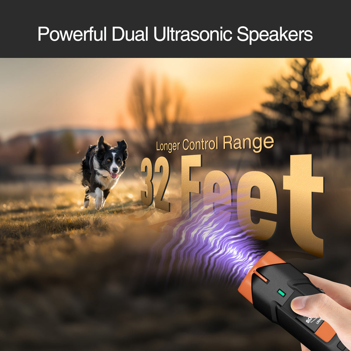 32ft Dog Bark Control Device with LED Flashlight, Black Soundwave Anti-Barking Deterrent for Supervised Dog Training and Owner-Guided Behavior Practice