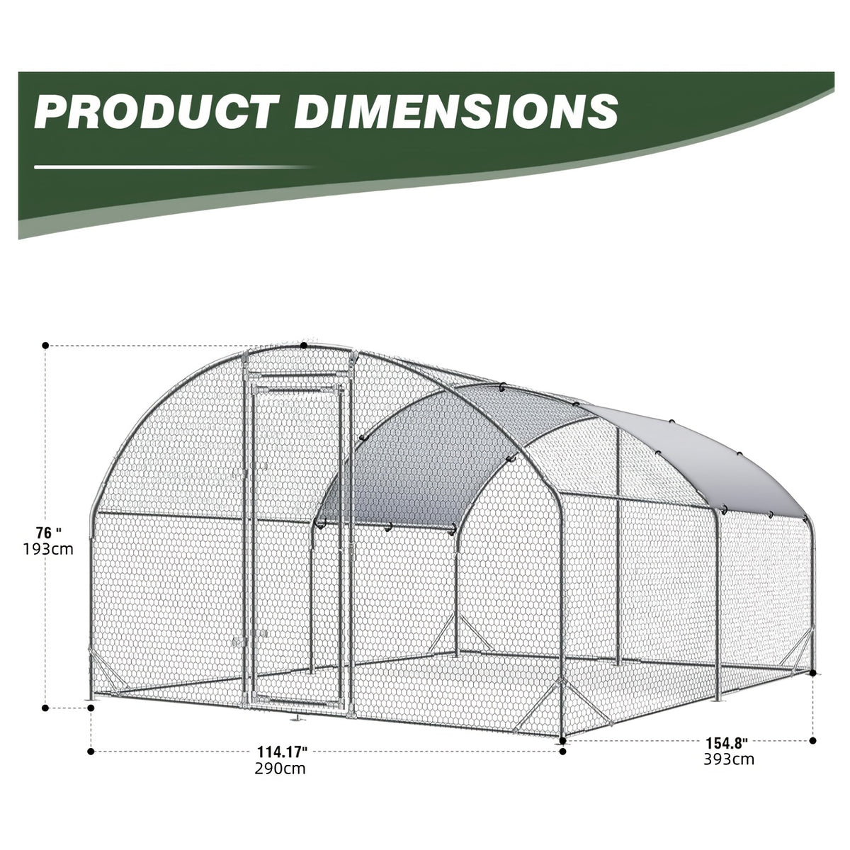 Metal Chicken Coop with UV-Resistant Cover, Walk-In Outdoor Poultry Enclosure for Backyard Hens with Flat, Dome or Spire Roof Options