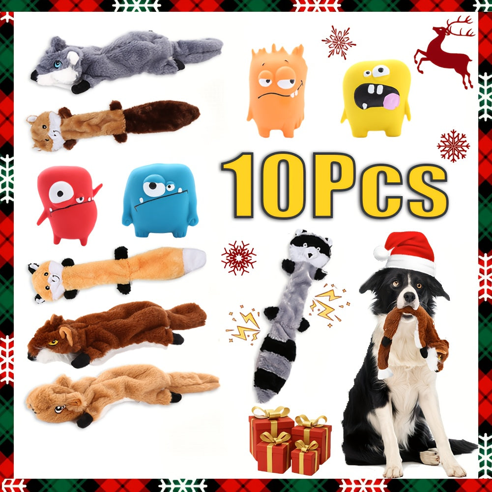 Stuffless Dog Toys 10 Pack with Crinkle and Squeaky Sounds, Random Animal Plush Assortment for Supervised Puppy Play, Gentle Fetch and Toy Rotation