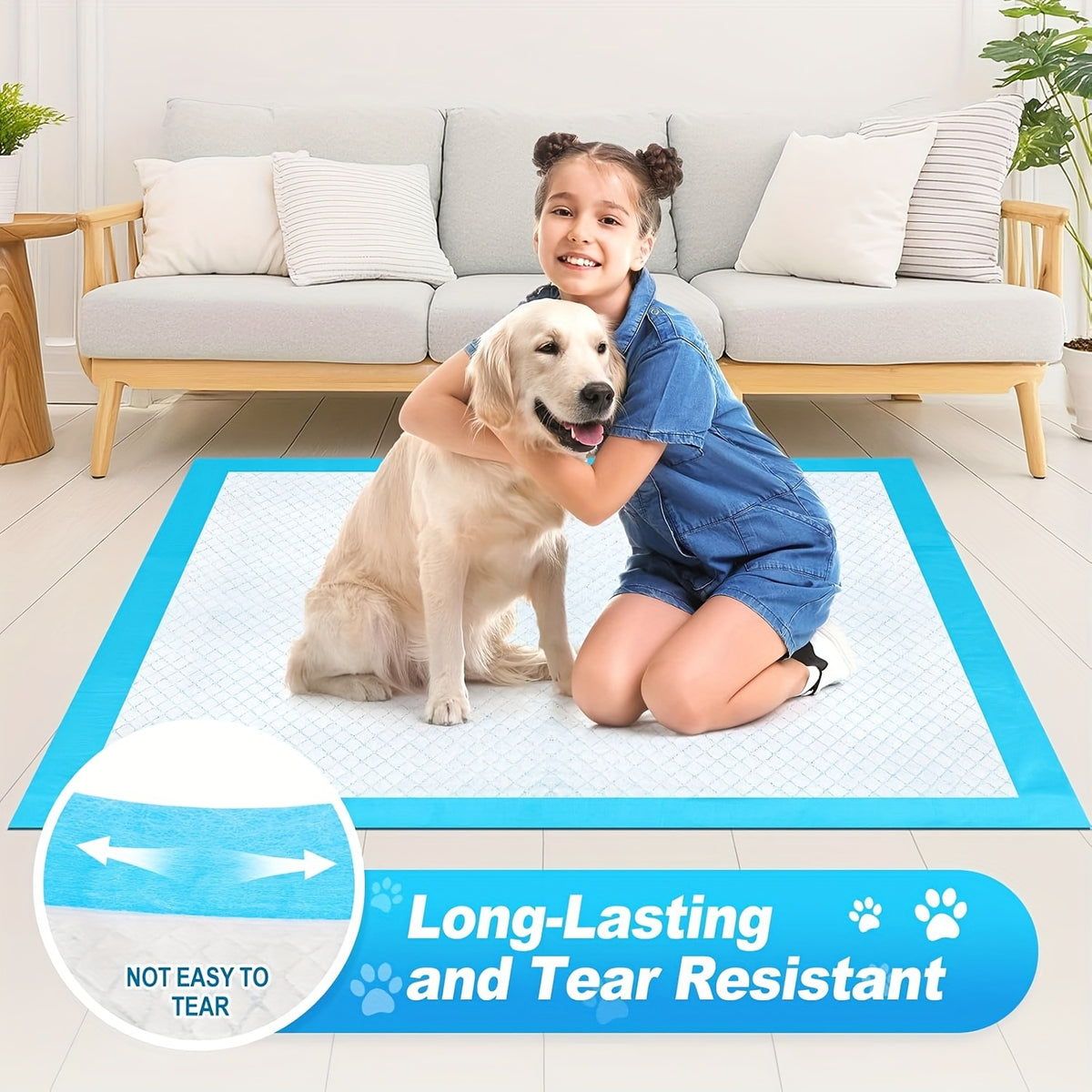 Dog Pee Pads 40 Count with Adhesive Tabs, Extra Large 31 x 47 or 32 x 47 Inch Absorbent Puppy Potty Training Pads for Indoor Floor Protection