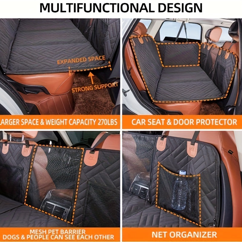 Dog Backseat Platform with Hard Bottom Base, Non-Slip PVC Car Seat Cover and Hammock Extender for SUV, Truck and Car Road Trips