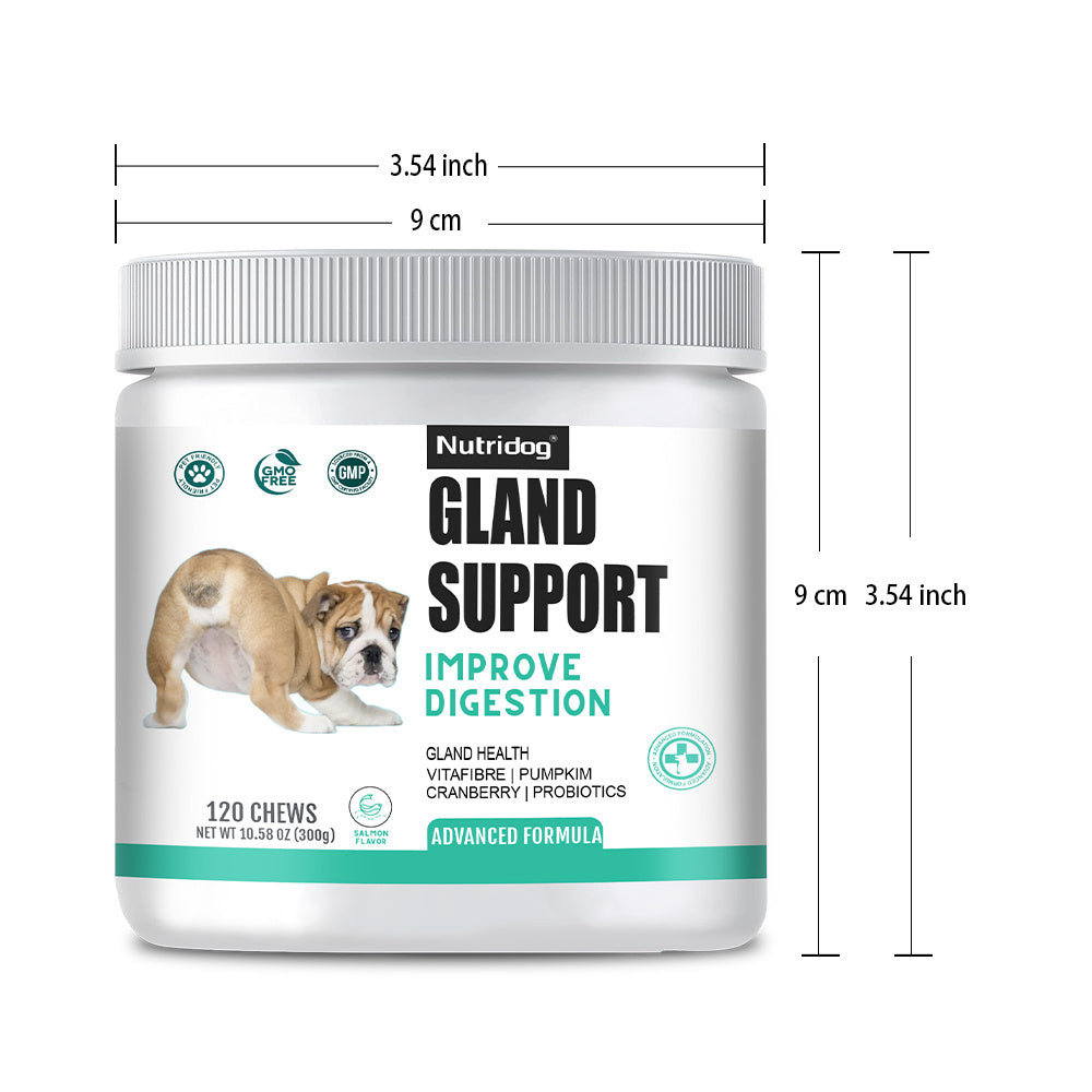 Dog Anal Gland Support Chews, Nutridog Salmon Soft Chews with Pumpkin, Psyllium Husk and Probiotics, 120-Count Fiber Supplement, 300g