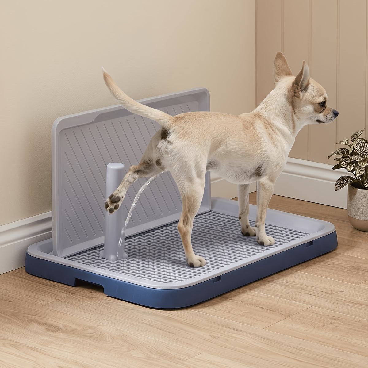 High-Sided Dog Potty Tray with Removable Grate, Indoor Puppy Toilet for House Training, Non-Slip Base, Small Size in Blue Gray or White Gray