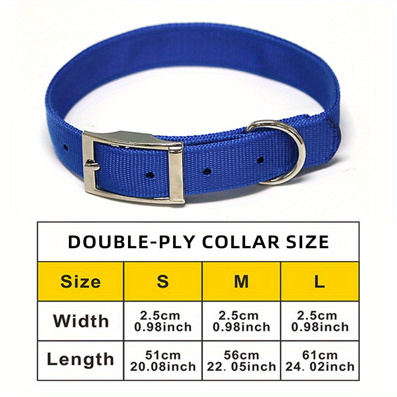 Nylon Dog Collar with Double-Layer Strap, Adjustable Metal Buckle and D-Ring for Small Medium Large Dogs, Everyday Outdoor Walks, S M L