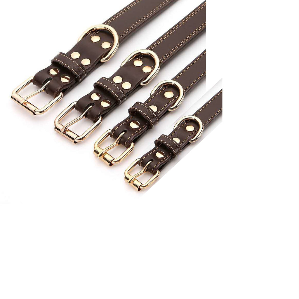 Personalized Dog Collar with Engraved Nameplate, Coffee Brown Synthetic Leather Adjustable Buckle Collar in S, M and L for Everyday Pet Identification