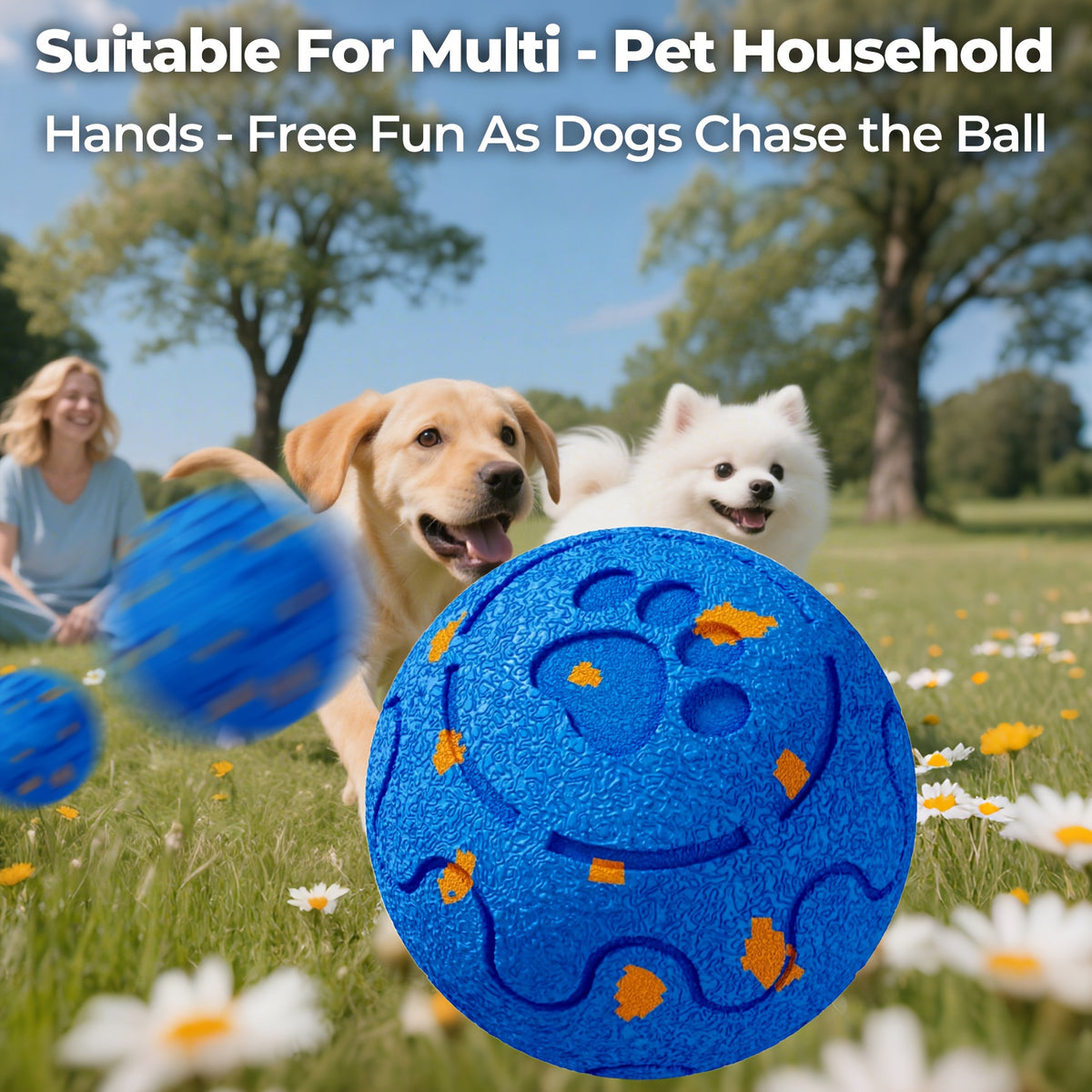 Rechargeable Bouncing Dog Ball with 3 Interactive Modes and Obstacle Avoidance, Orange Soft-Surface Moving Chase Toy for Medium and Large Dogs