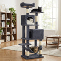 Cat Tree Tower 61 Inch with 5 Scratching Posts, 2 Perches, 2 Caves and Hammock, Plush Multi-Level Indoor Cat Furniture with Hanging Pompoms